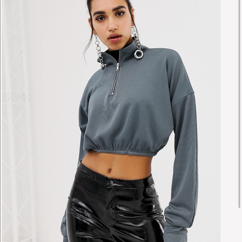 ASOS Cropped ZIP Front Sweater in Blue-Gray Size 0